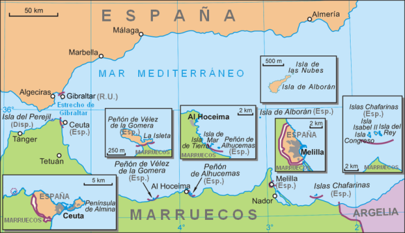 Map: Spanish enclaves in North Africa 