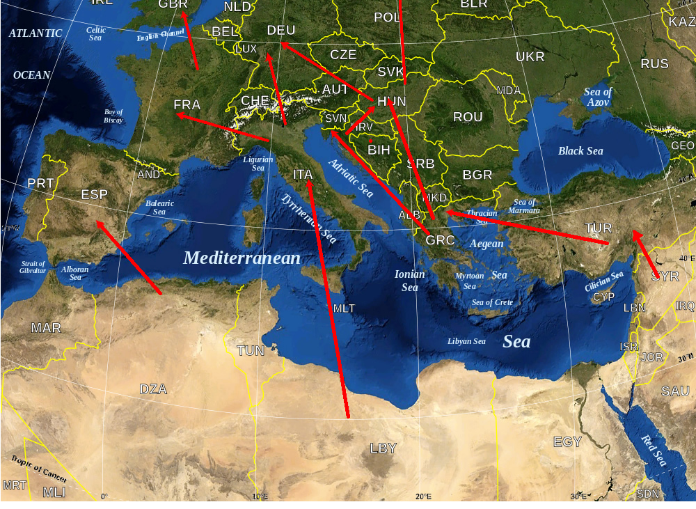Refugee crisis into Europe migration map Refugee crisis into Europe migration map: main routes across the Mediterranean Sea